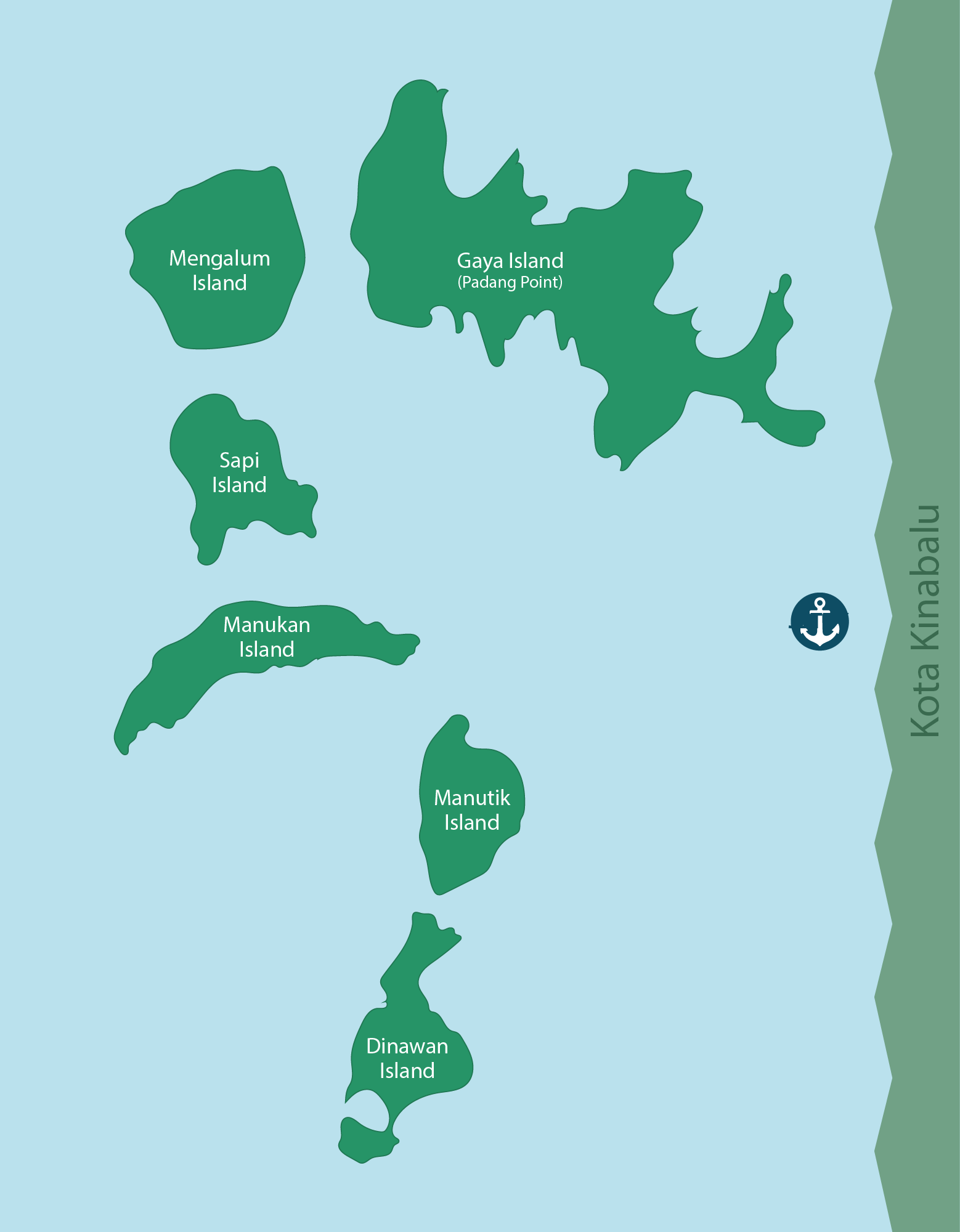 Map of Tunku Abdul Rahman Marine Park islands near Kota Kinabalu